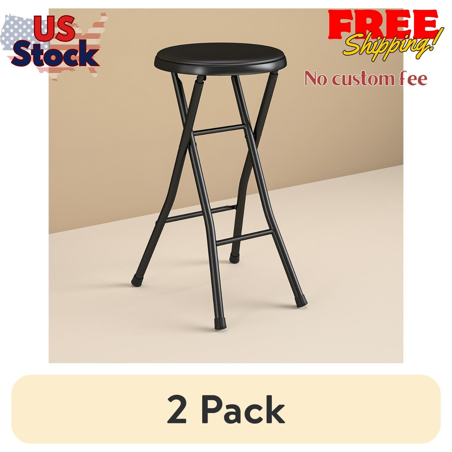 (2 pack) 24" Vinyl Padded Folding Stool, Black gallery