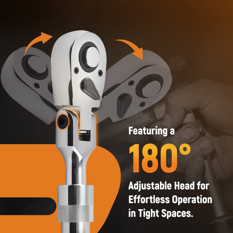 3-Piece Flex-Head Ratchet Wrench Set 72 Tooth 1/4” 3/8” 1/2” Drive Heavy Duty gallery
