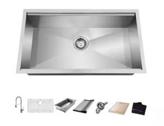 Glacier Bay Zero Radius 33in Undermount DoubleBowl Stainless Steel Sink & Faucet