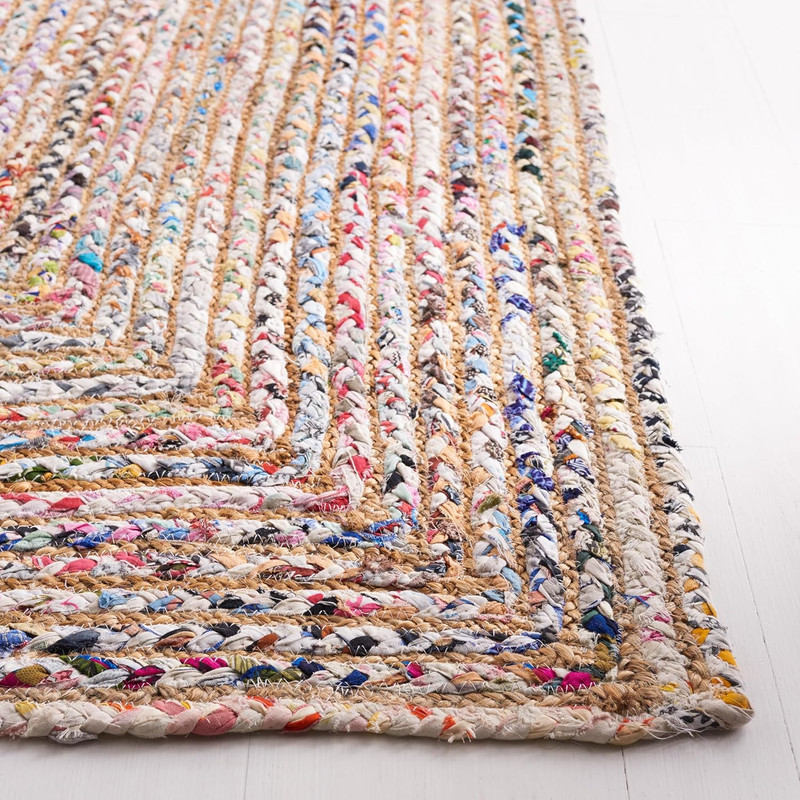 Handmade 5' Square Area Rug - Cape Cod Beige & Multi Jute Cotton Design gallery