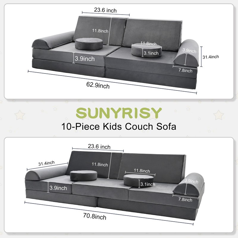 Gray Modular Kids Sofa Set Soft Safe Combination Couch for Playroom Bedroom gallery