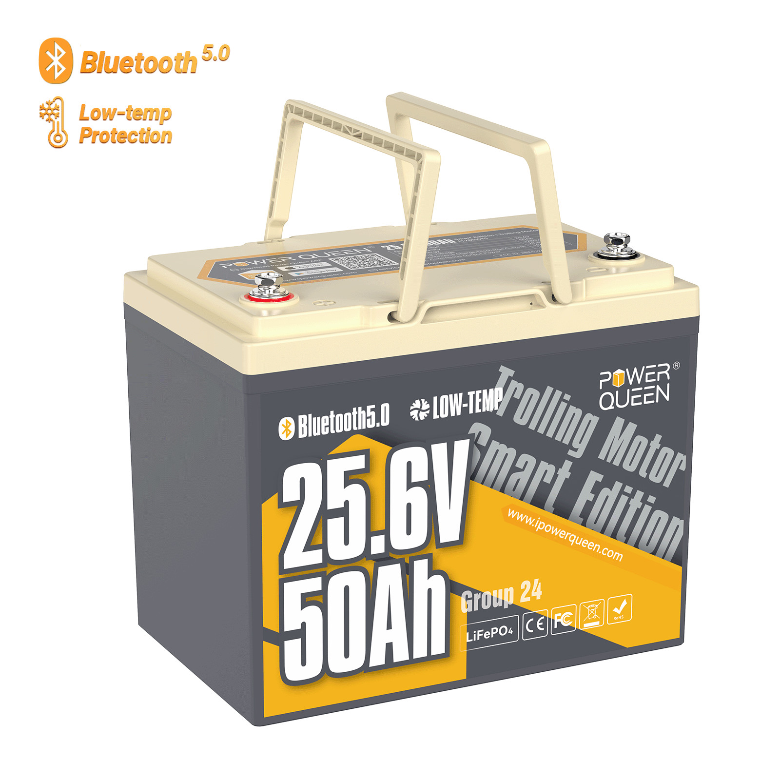 Power Queen 24V 50Ah TM Bluetooth LiFePO4 Battery for 70-100lbs Trolling Motor gallery