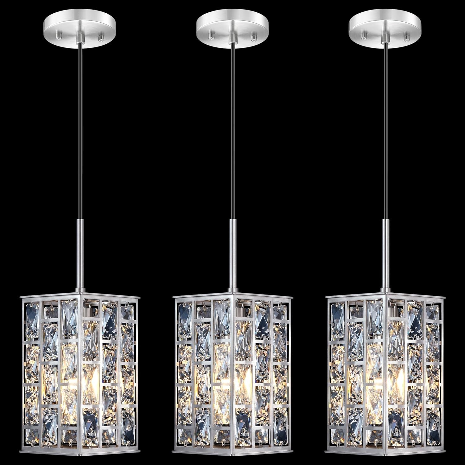 3 Pc Hanging Modern Kitchen Polyhedron Crystal Pendant Light Fixture Brushed Nic gallery