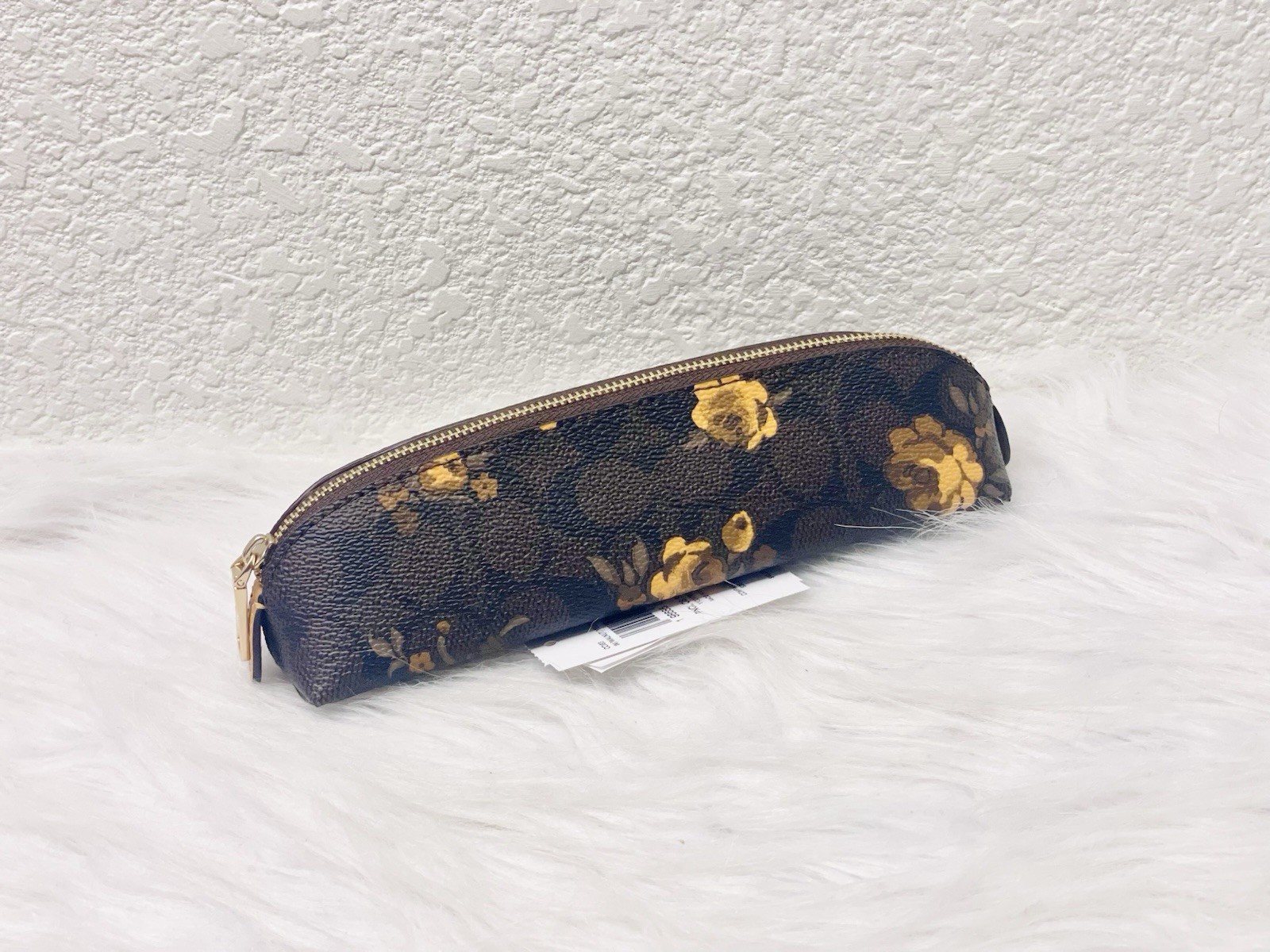 NWT Coach Pencil Case In Signature Canvas With Floral Print CCI83 Walnut/Yellow gallery