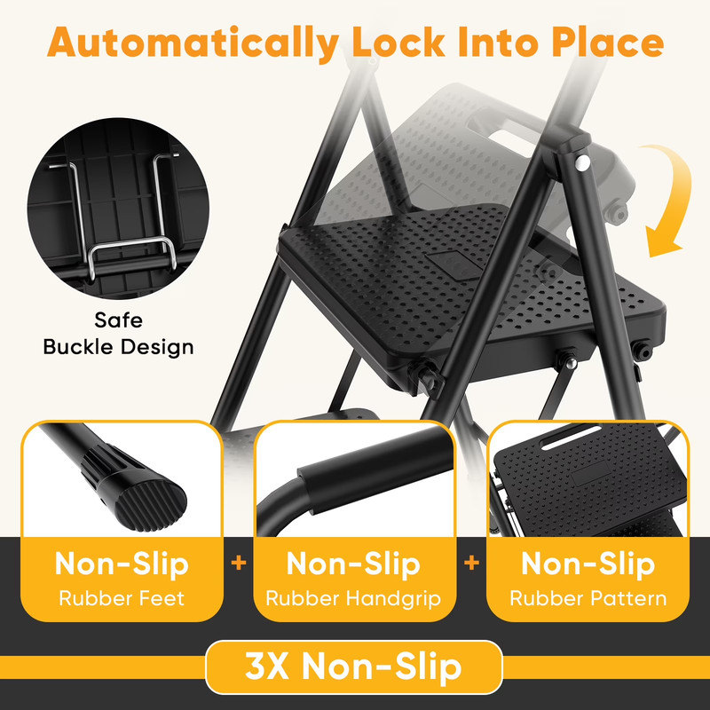 CONCETTA 3-Step Folding Ladder - Lightweight, Anti-Slip Pedal, 800lb Capacity gallery