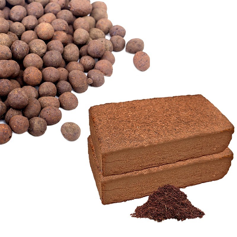 1 coconut shell brick + 1LB clay pebbles, suitable for garden flowers and herbs