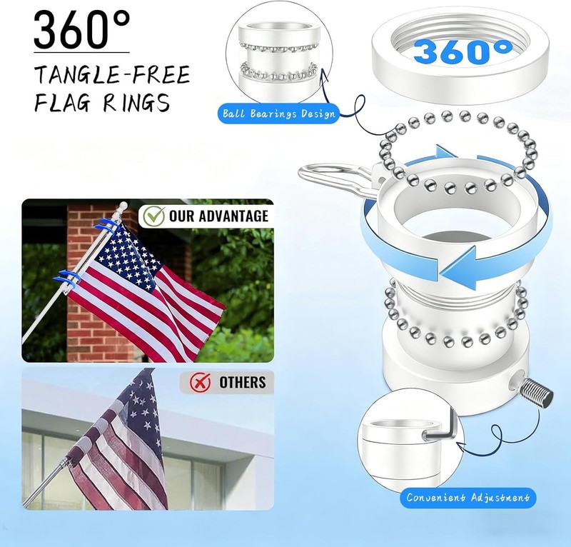 Multi-Accessory Tangle-Free Flag Pole – 6 FT Stainless Steel for Boats & Porches gallery