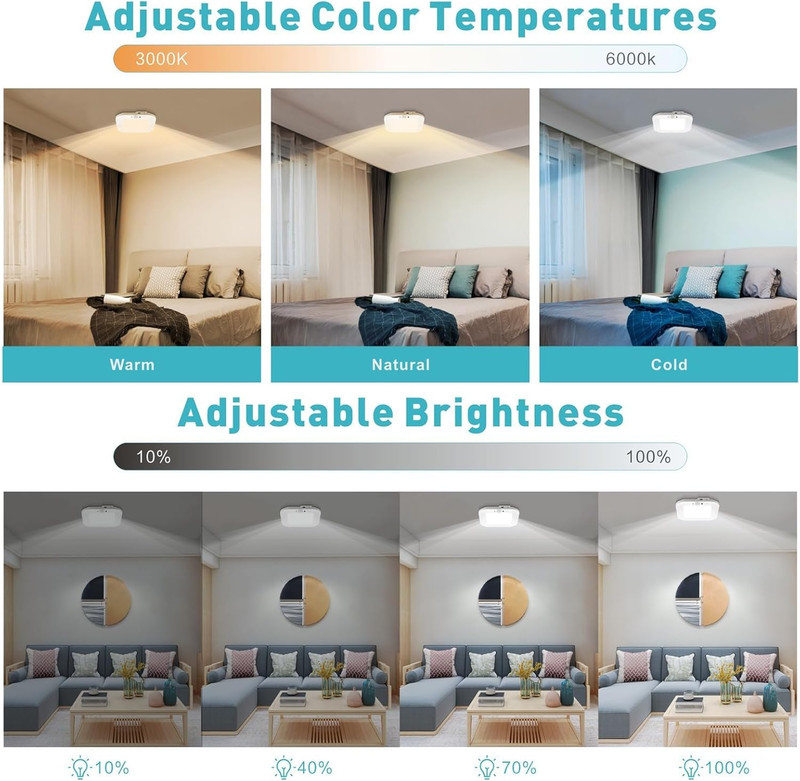 Rechargeable Motion Sensor Ceiling Light，No Wiring Battery Operated Ceiling Ligh gallery