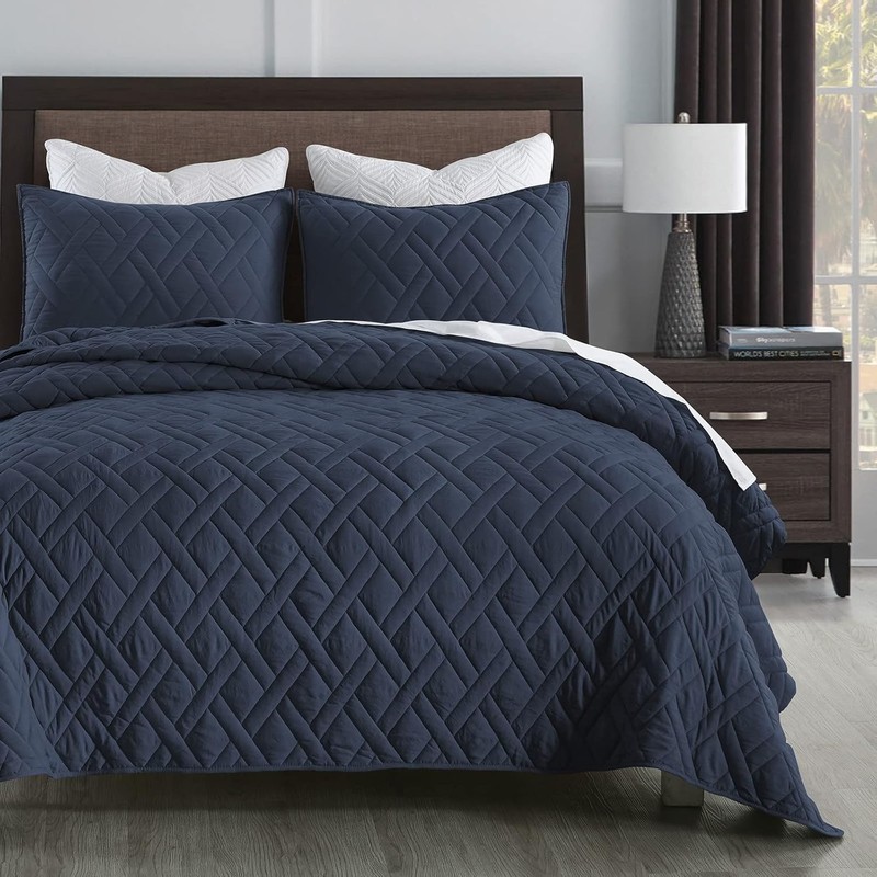 Hypoallergenic Soft Microfiber Queen Quilt Set – Stylish Diamond Stitch Design gallery