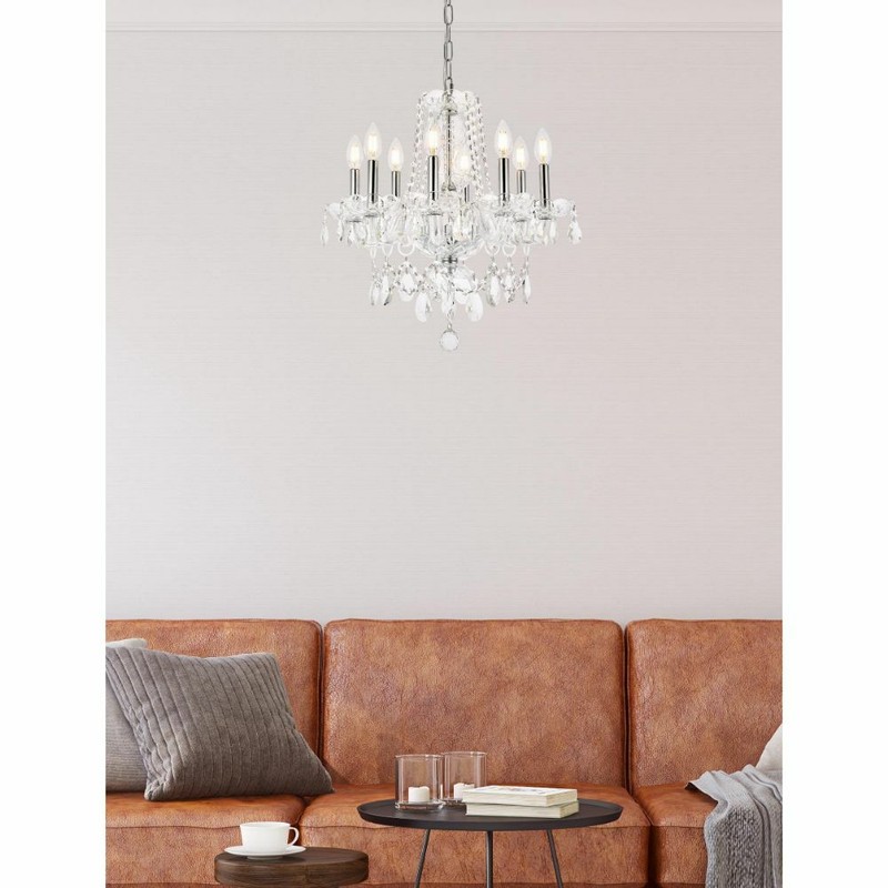 Chrome and Crystal Chandelier Pendant Bathroom Dining Room 8 Light Fixture 20 in gallery