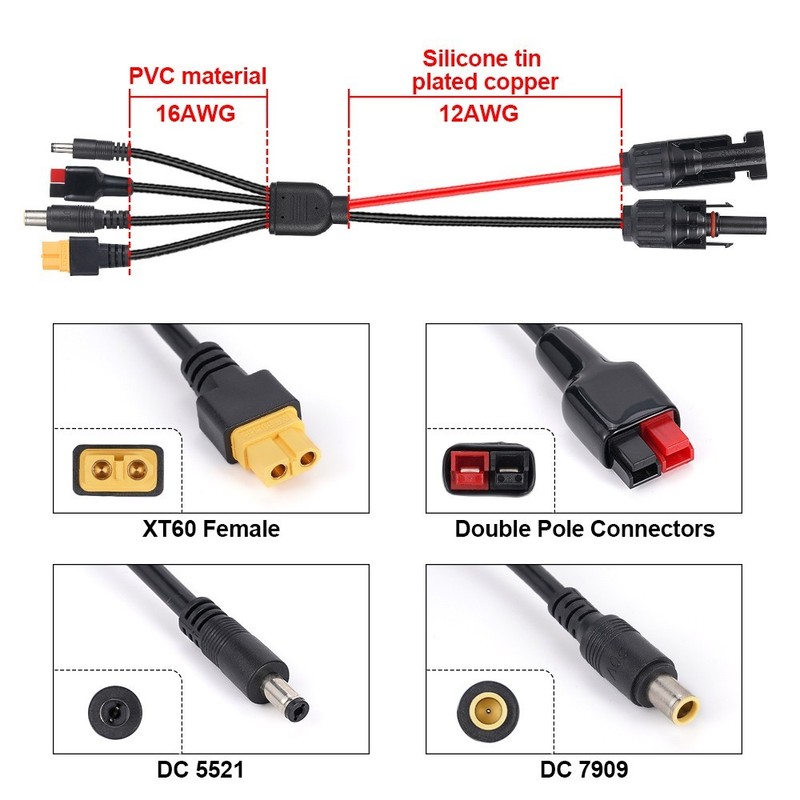 3ft Solar Panel Extension Cable 4in1 Solar Connector for Portable Power Station gallery