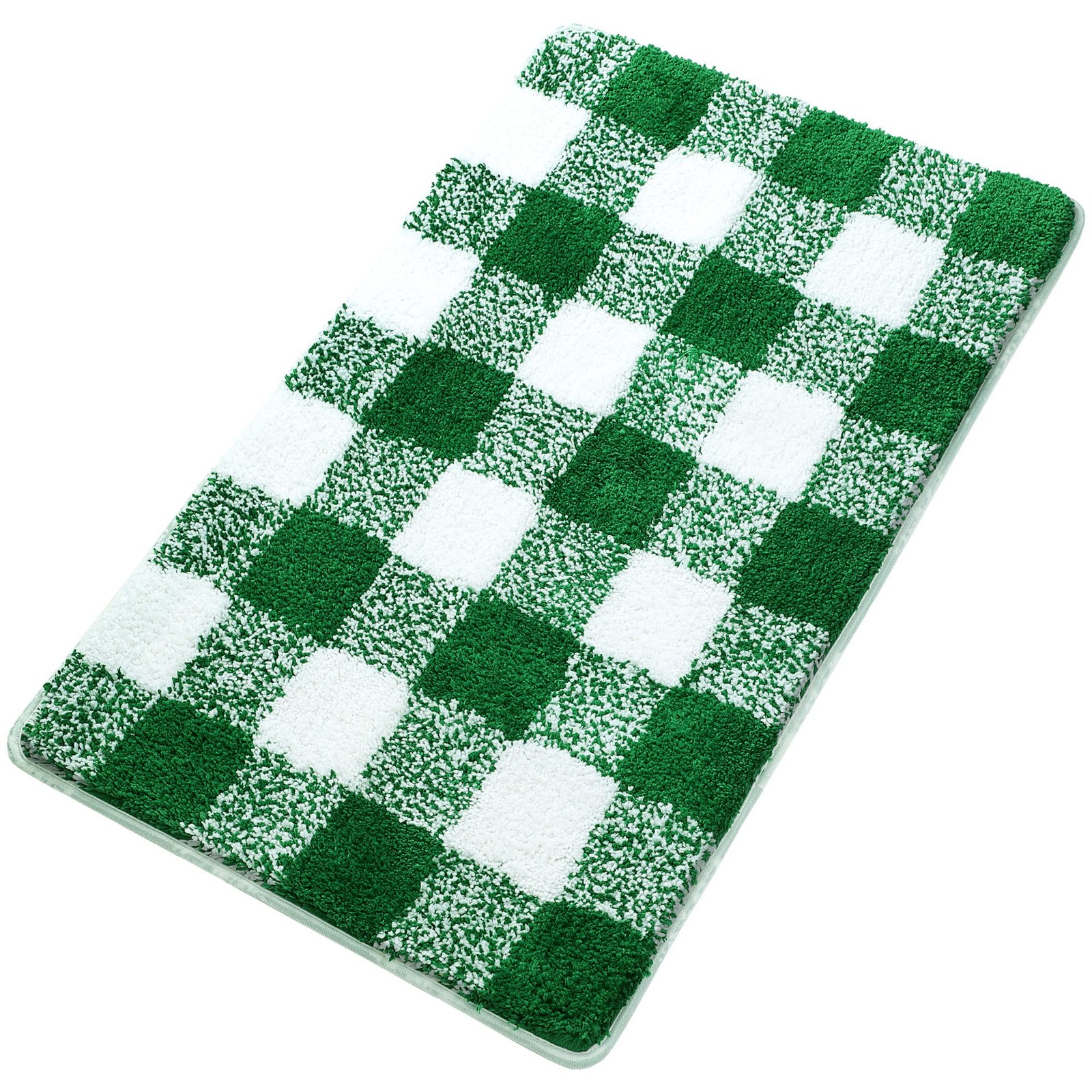 Microfiber Plaid Pattern Bathroom Rugs Extra Soft Fluffy Absorbent 20x30 Green gallery