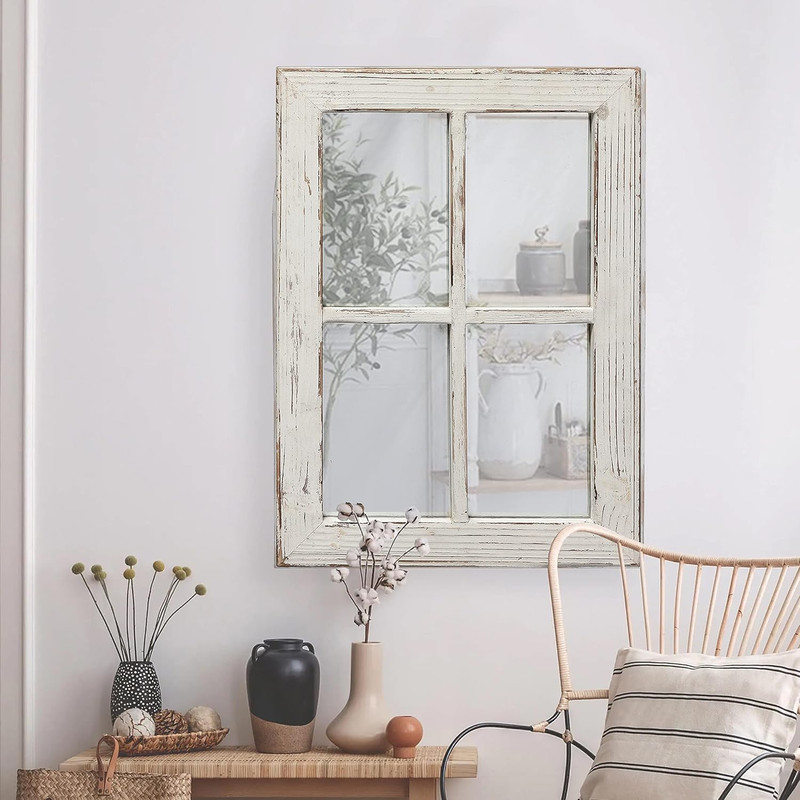 Rustic Small Window Pane Mirror Wall Decor 11 x 16 inches Hanging Style 1 gallery