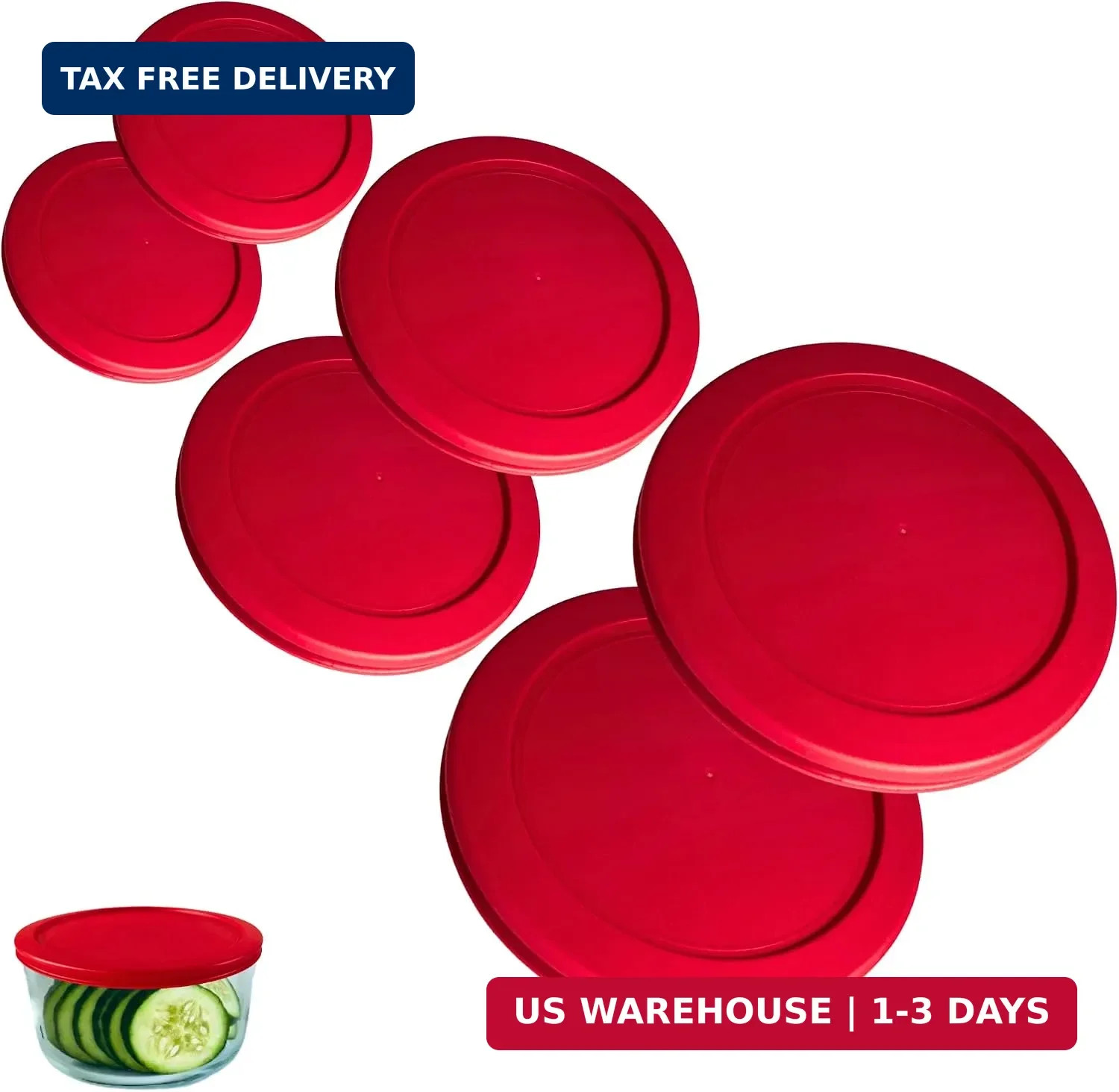 1, 2 & 4 Cup Red Replacement Lids/Covers for Pyrex, Anchor Hocking & KlareWare S gallery