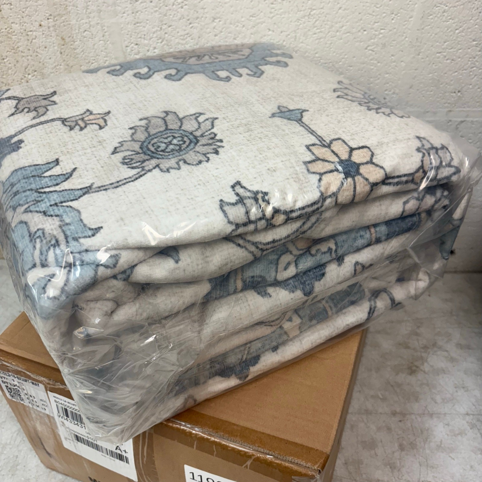 8x10ft Low Pile Area Rug, Machine Washable, Non Skip Vintage Floral Blue & White gallery