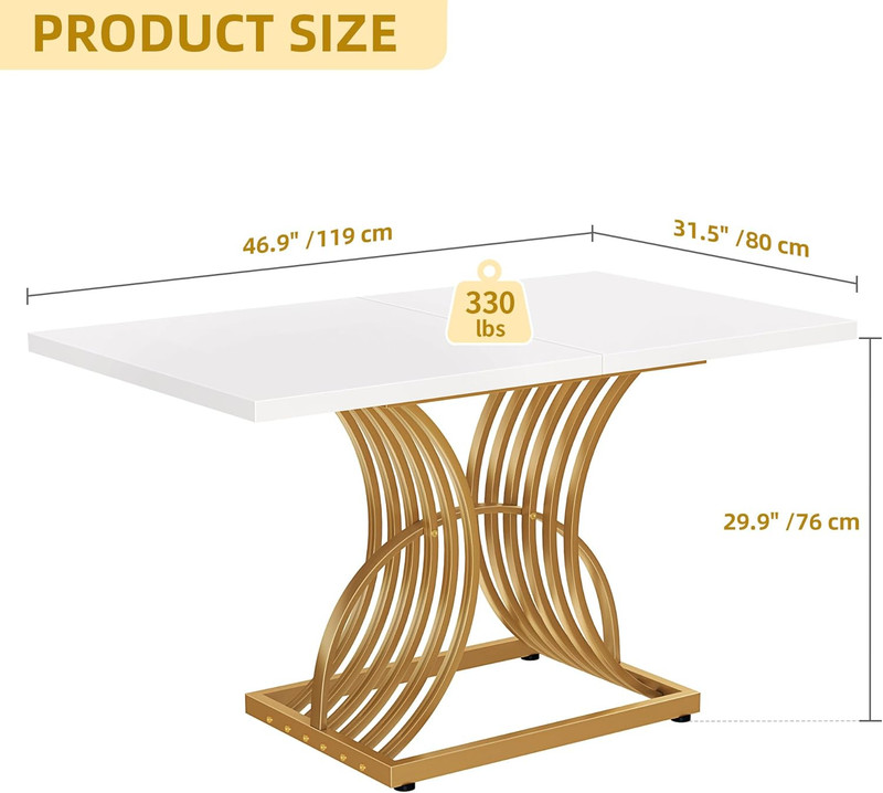 Stylish 47" Rectangular Dining Table for 4 with White Top & Gold Legs gallery