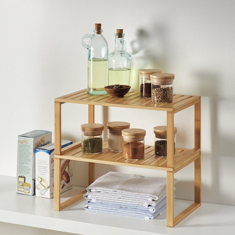 Bamboo Stackable Shelf, Natural Bamboo Color, Easy Assemble, 16 x 10 x 1.18in gallery