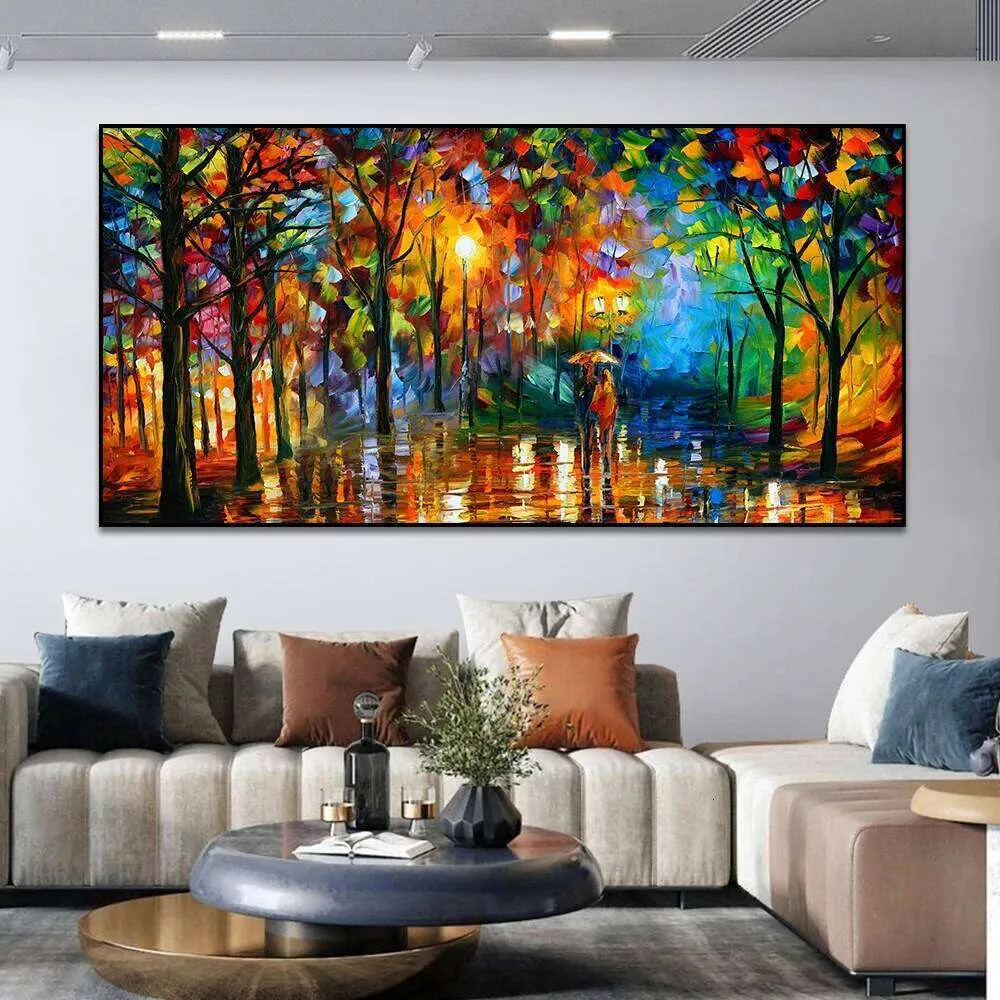 Colorful Abstract Canvas Prints Rainy Garden Landscape Posters Picture Wall Art gallery