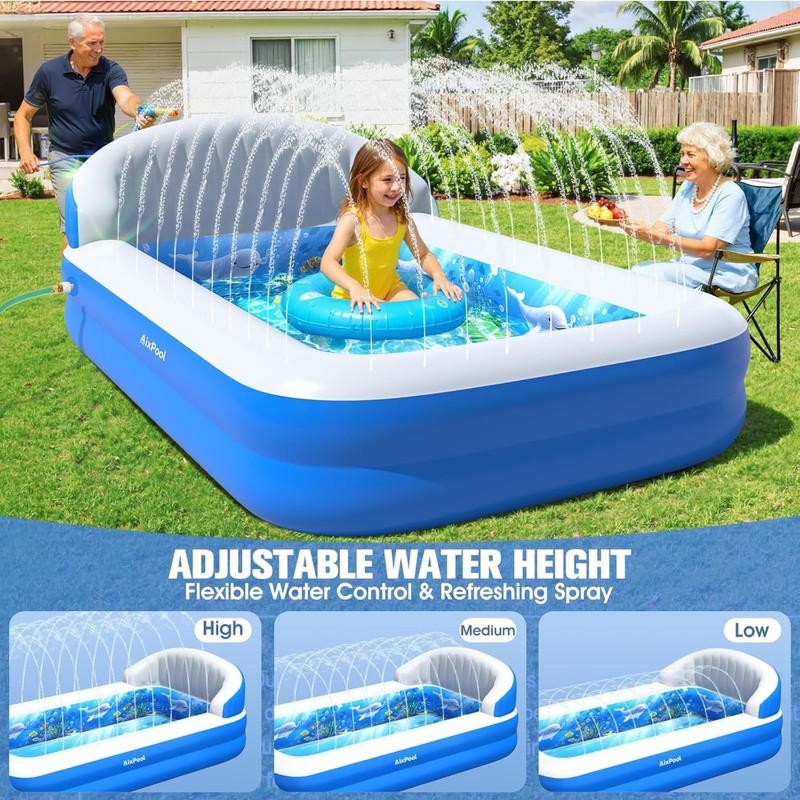 AixPool 2026 Inflatable Pool with Sprinkler Durable Blow up Pool with Big gallery