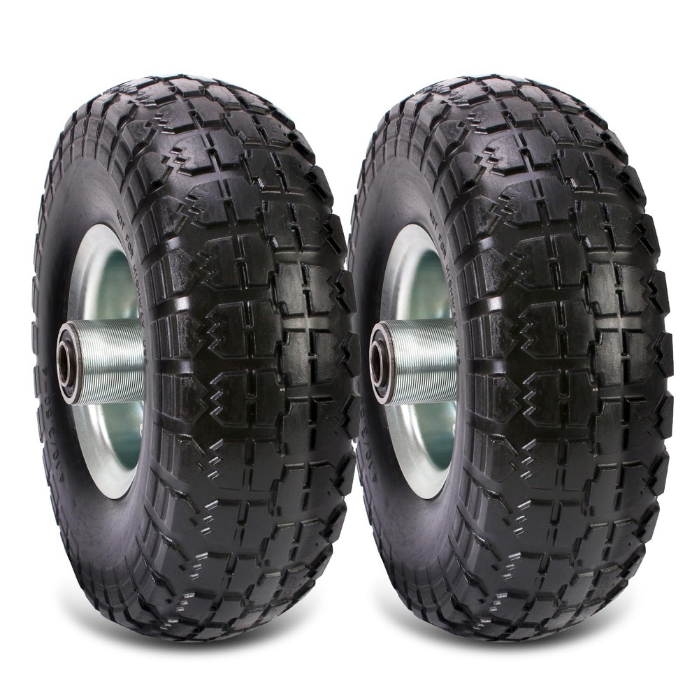(2 Pack) 10 Inch Solid Polyurethane Tire 4.10/3.50-4 Tire, 10 Flat Free Wheels w