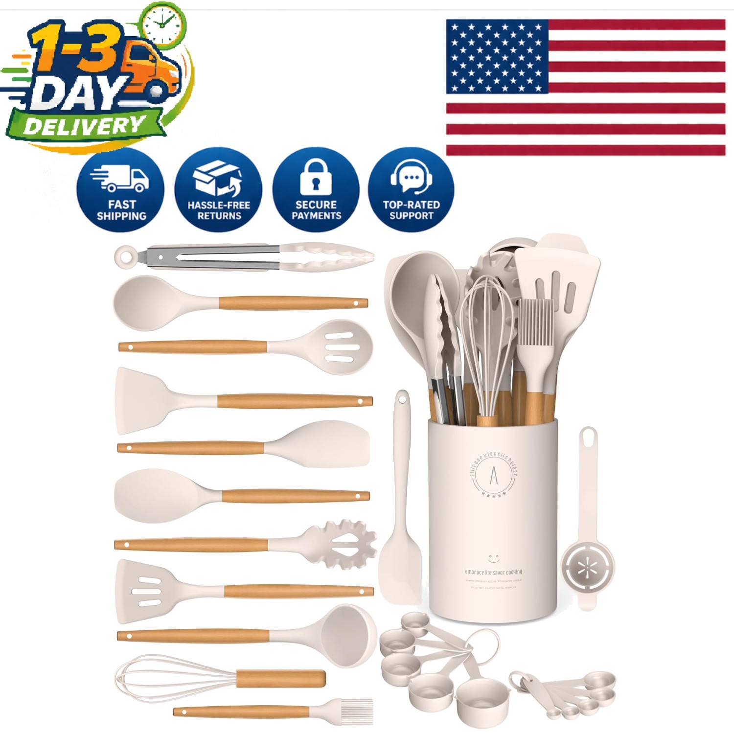 Elegant Silicone Cooking Utensils Set - Odorless, Heat Resistant & Easy to Clean gallery