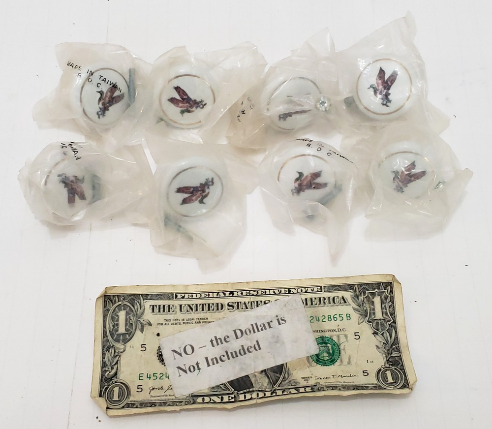 Vintage Porcelain Duck Mallard Knobs Drawer Pulls Knobs with Screws - LOT Of 8