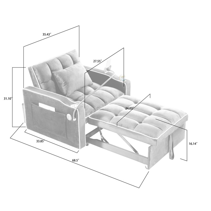 Convertible Sleeper Chair Sofa Bed Pull Out Chair Bed Daybed for Small Spaces gallery
