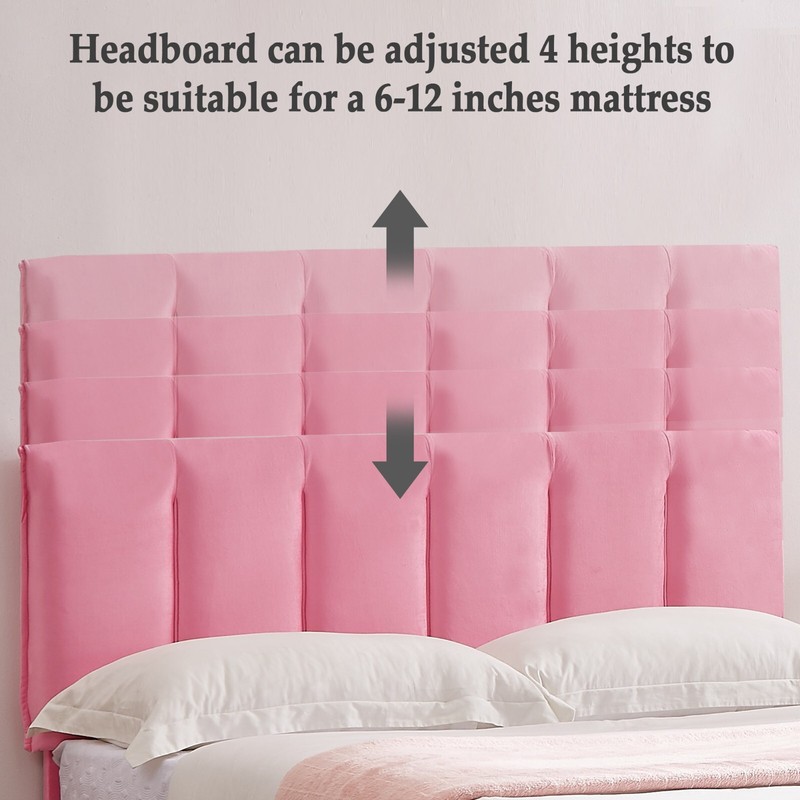 Vecelo Upholstered Platform Full Queen Bed Frame with Headboard Wooden Slat Pink gallery