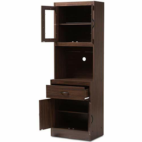 Walnut Brown Tall Microwave Kitchen Storage Cabinet Cupboard Pantry Organizer gallery