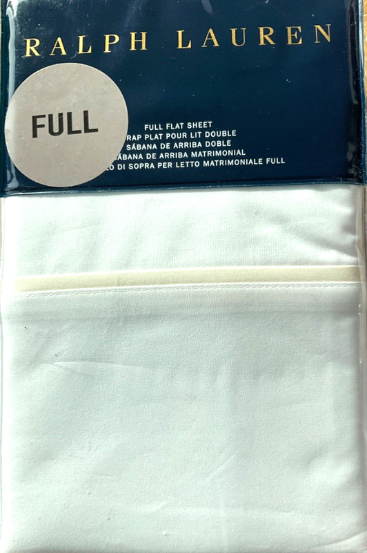 RALPH LAUREN~PALMER~FULL FLAT SHEET~White w/Cream~PERCALE~Cotton~MSRP $130~NWT~ gallery
