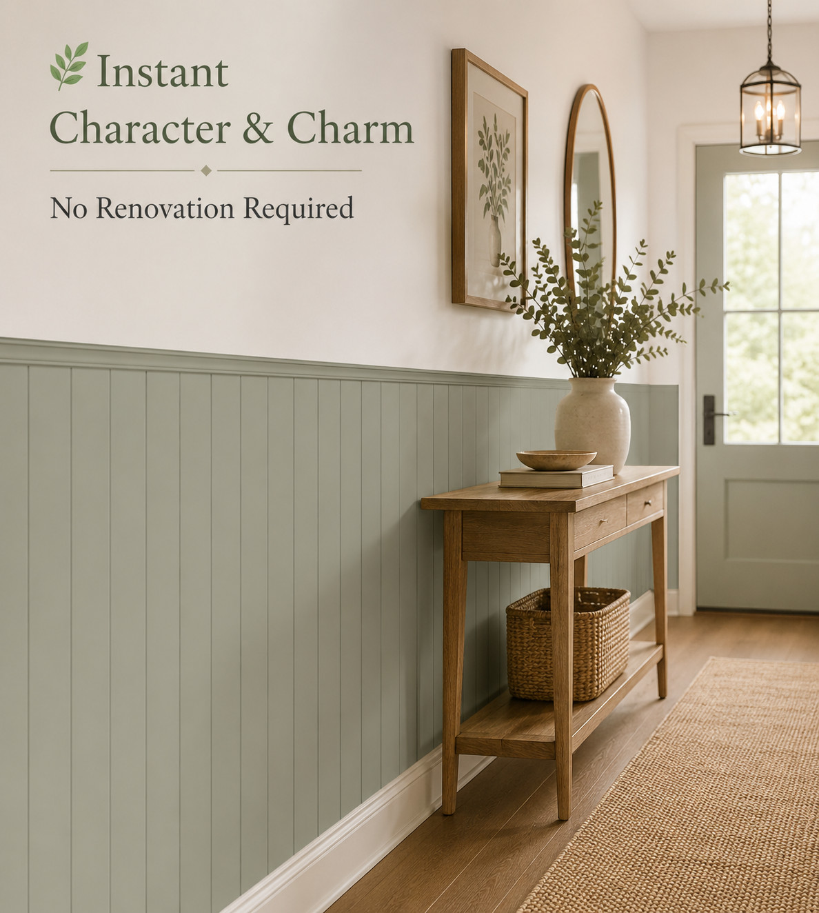 Sage Green Wall Panelling Peel & Stick Wallpaper 50x112cm / 19.7x44.1" gallery