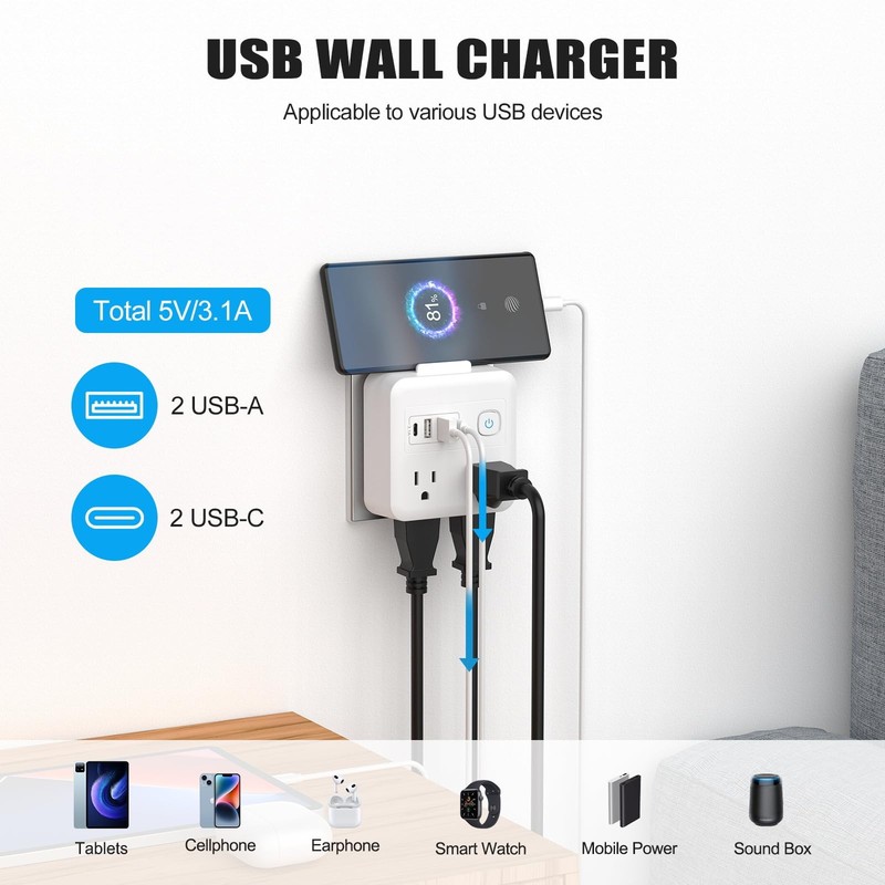 8-in-1 Multi Plug Expander, Outlet Extender with 4 Outlets & 4 USB Ports (2 U... gallery