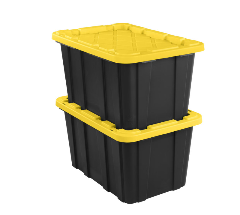 Sterilite Storage Bins 27 Gallon, Stackable Plastic Totes w/ Lids, Black Yellow gallery