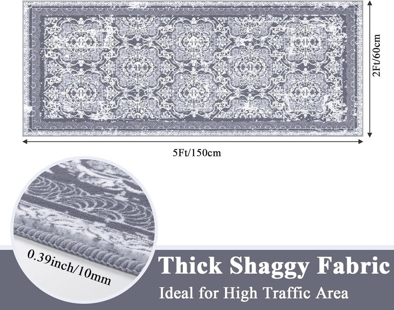 Machine Washable Soft Rug Runner, Indoor Floral Mat for Kitchen and Living Room gallery