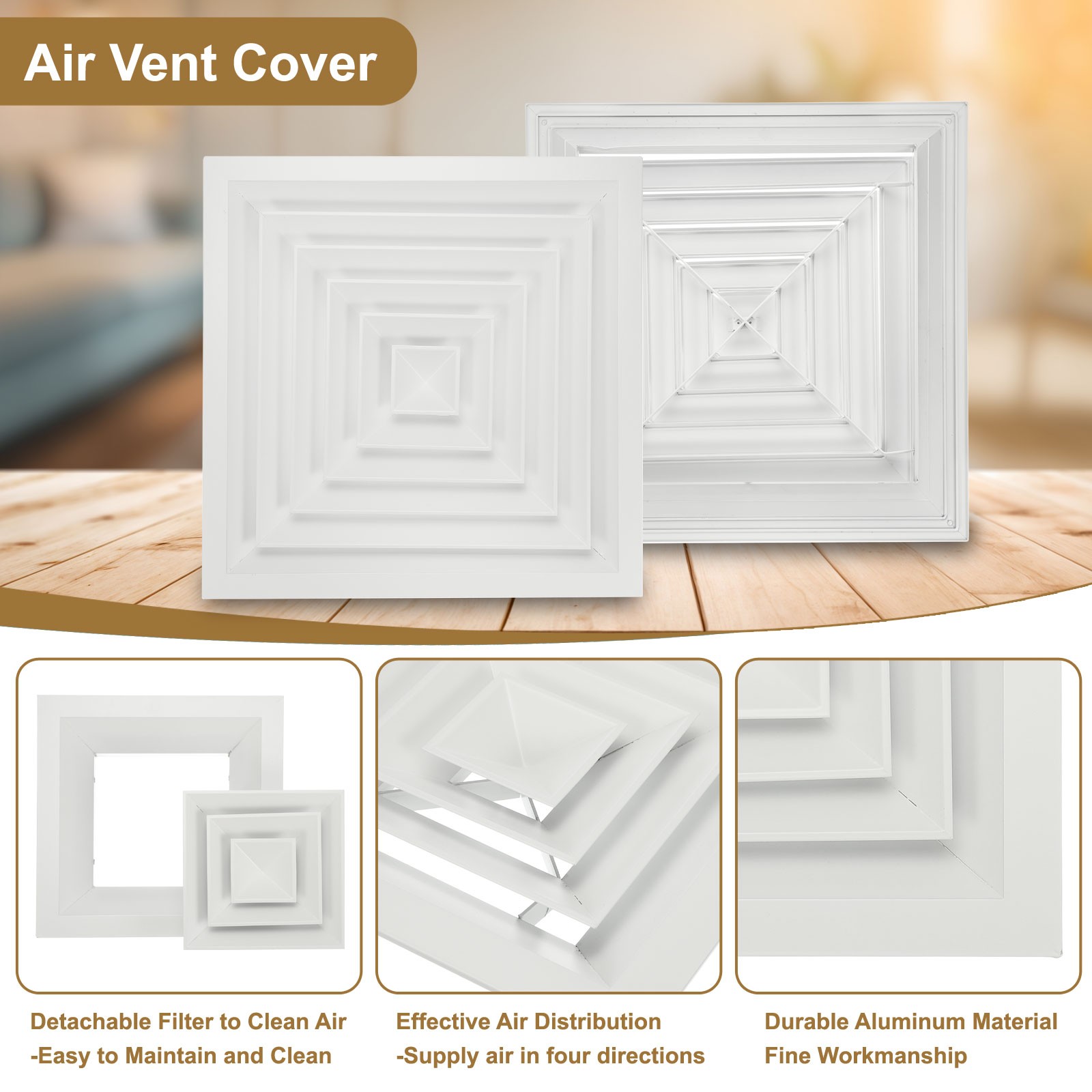 15" x 15" Aluminum Square Ceiling Diffuser, White,18" x 18" Ducting Opening Size gallery