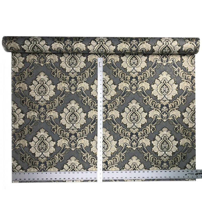 Embossed wallpaper textured Victorian damask gray gold metallic wallcoverings 3D gallery