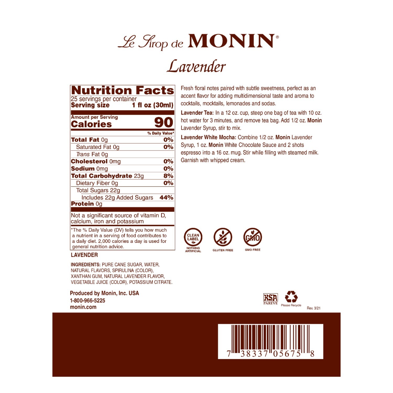 Monin Lavender Syrup (750mL), H-Lavender gallery