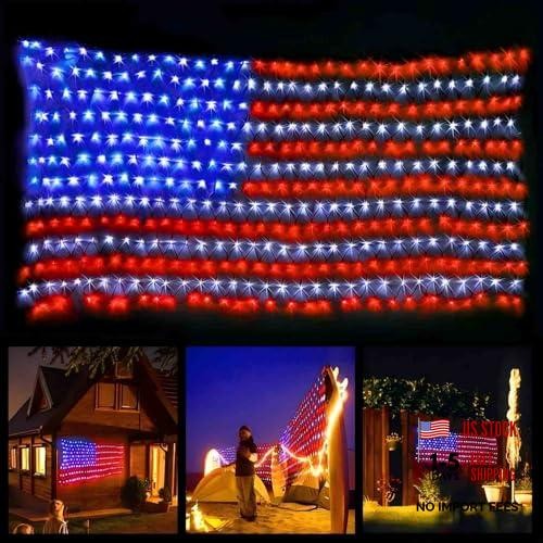 American Flag String Lights,Waterproof 420Led Flag Net Light 6.5 FT x 3.28 FT