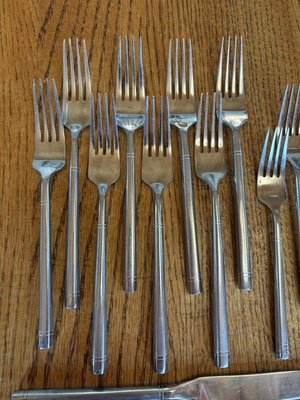 Hampton Silversmith Ritz Satin Stainless Flatware Forks Knives Silverware Lot 18 gallery