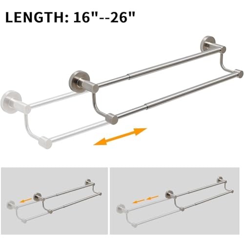 Adjustable 16-26 Inches Double Bath Towel Bar for Bathroom Brushed Nickel gallery