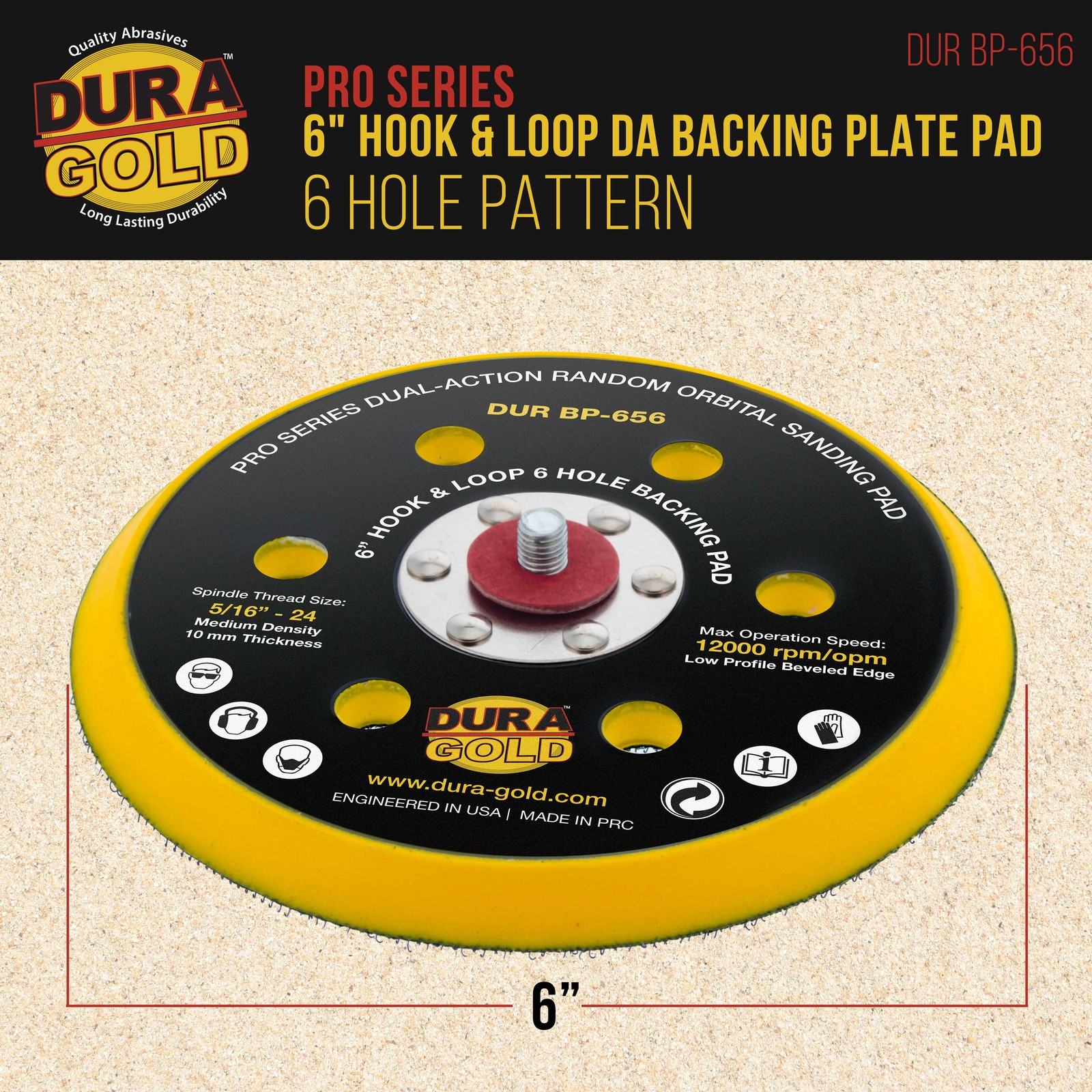 6" Hook & Loop DA Backing Plate Pad, 6 Hole Pattern, Auto Sanding Polishing Pad gallery