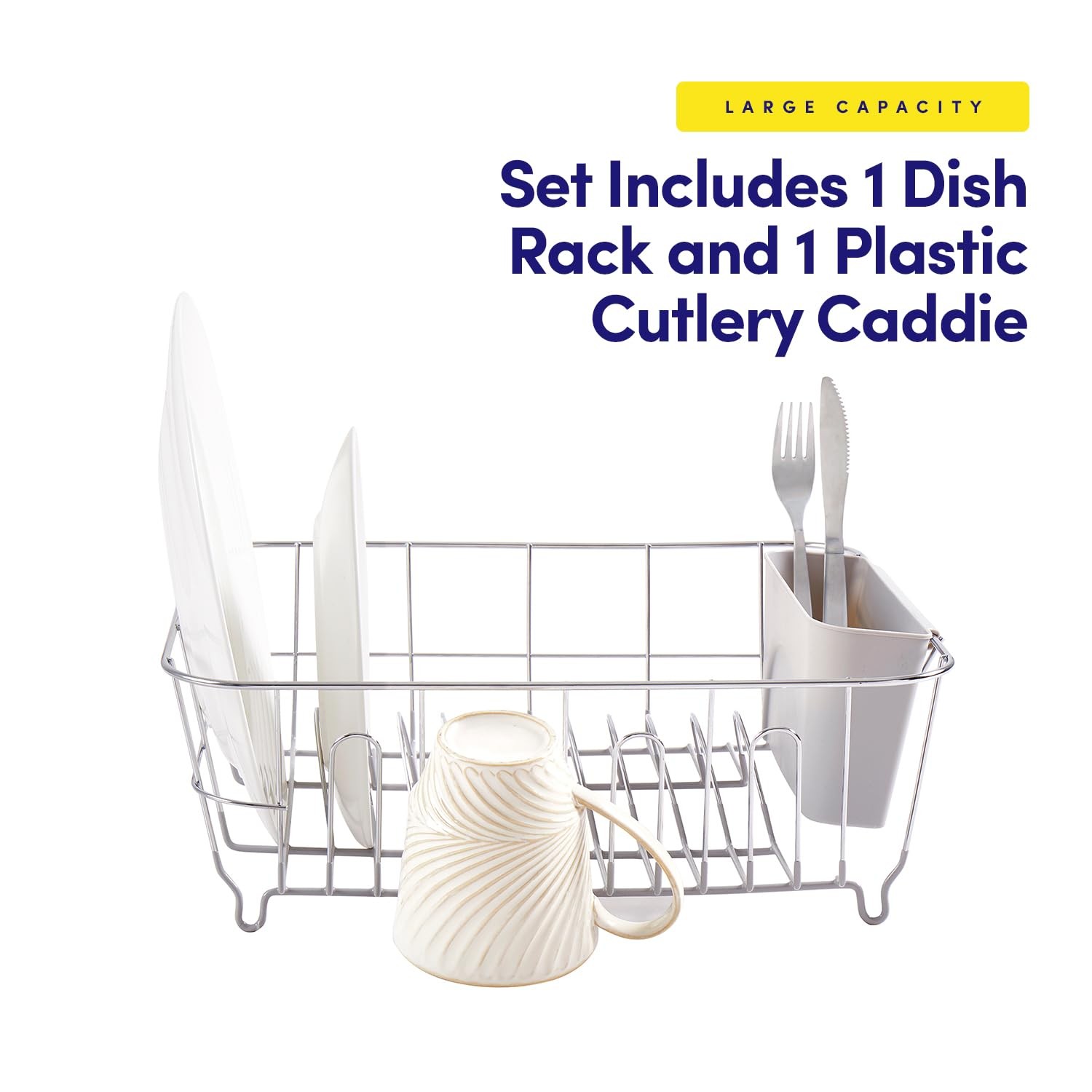 Dish Drying Rack & Cutlery Holder 2 Piece Set - Compact Sink-Fitting Dish Draine gallery