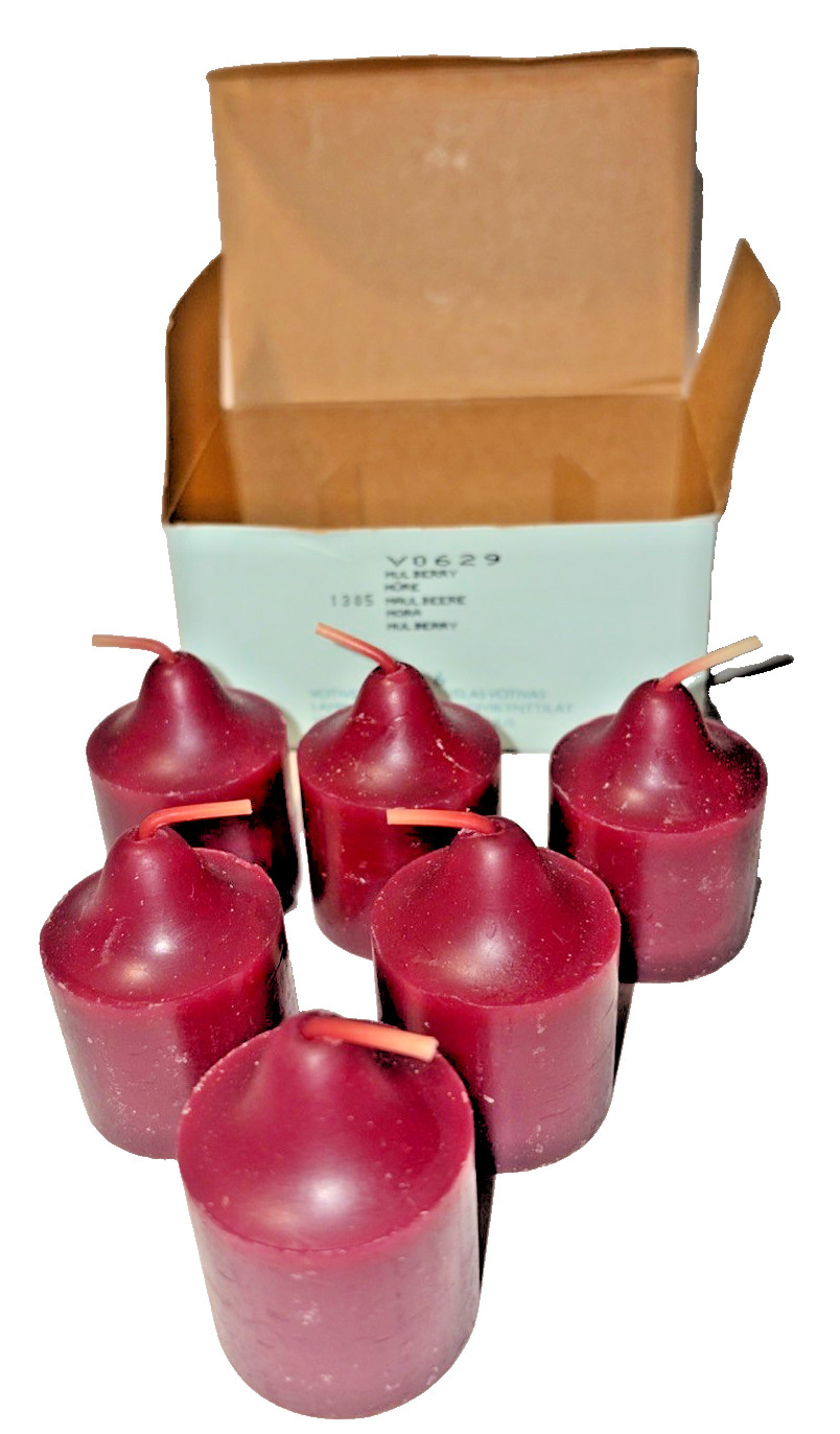 Partylite Votive Candles Mulberry V0629 New in Box of 6 NOS Burgundy 8-15h 1.5 " gallery