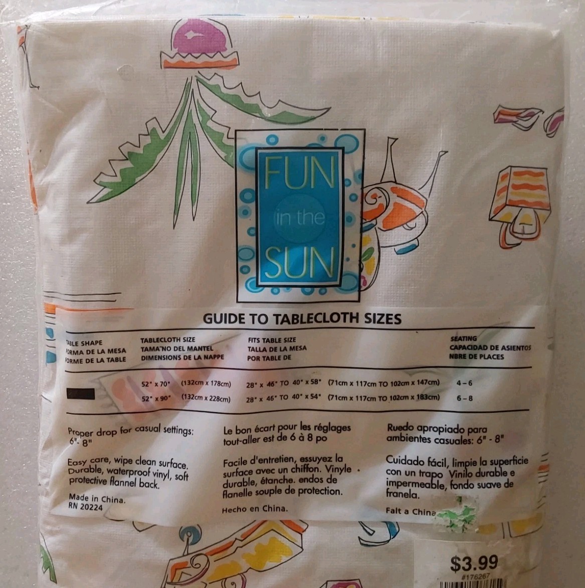 Fun in the Sun Vinyl Tablecloth 52x90 Rectangle Vintage Plants Towels Tables gallery