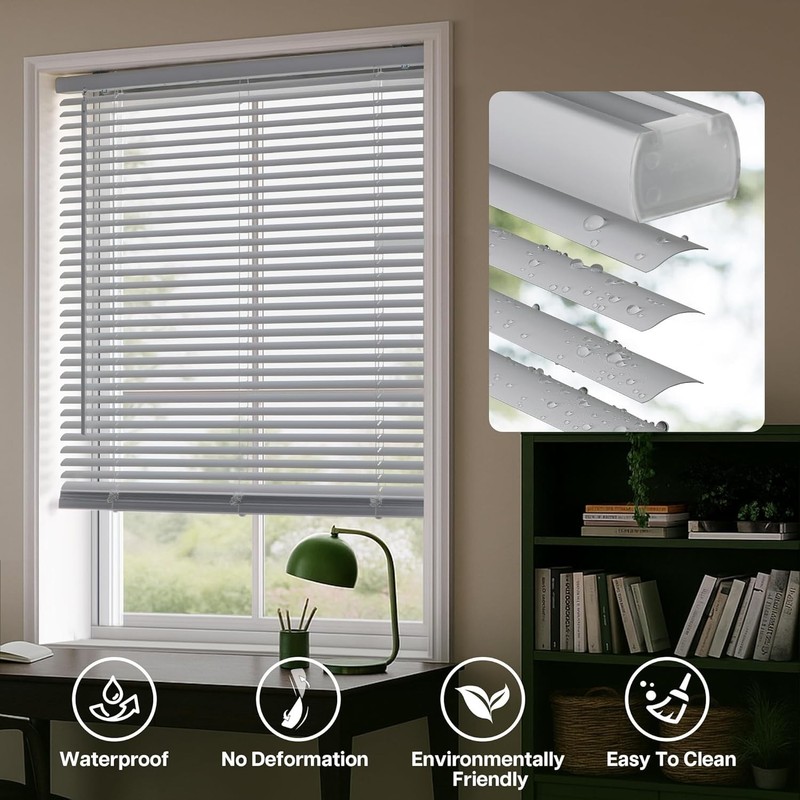 LazBlinds Cordless White 1" Room Darkening Vinyl Mini Blinds, 35" w x 72' H gallery