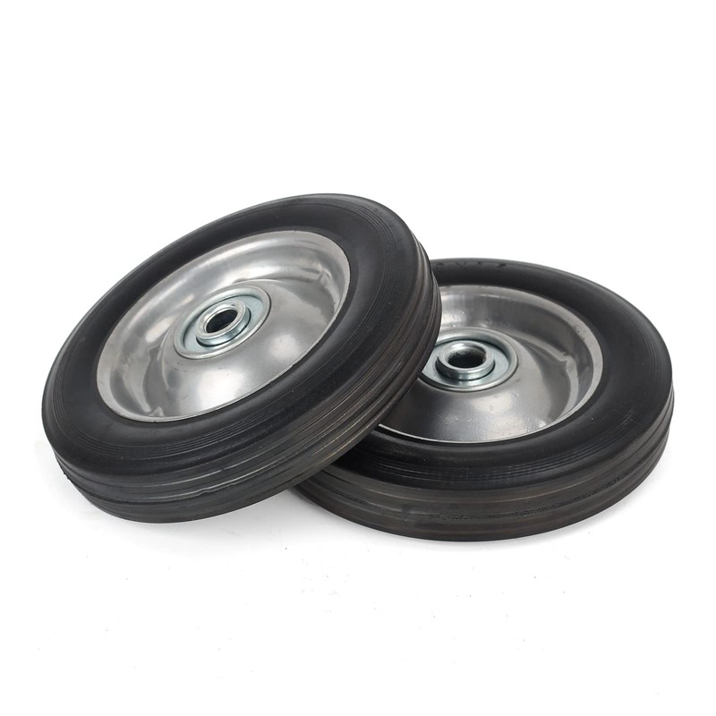 6" Flat Free Solid Rubber Tires with Ball Bearings 2 Pack, 1/2" Axle Bore gallery