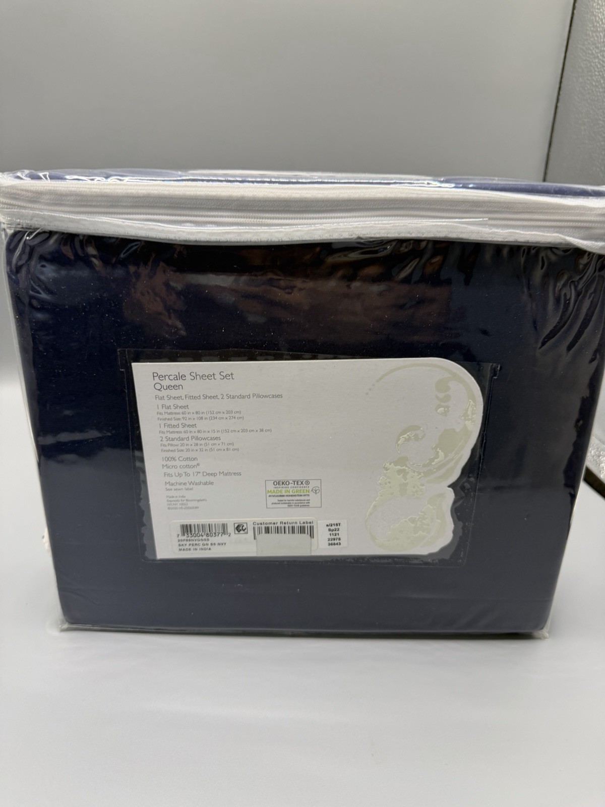 Sky 100% Cotton Percale QUEEN Sheet Set Navy New gallery