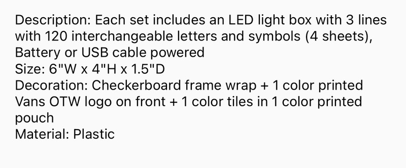 VANS Mini LED Light Box Black White Plastic VN000CE7N0A gallery