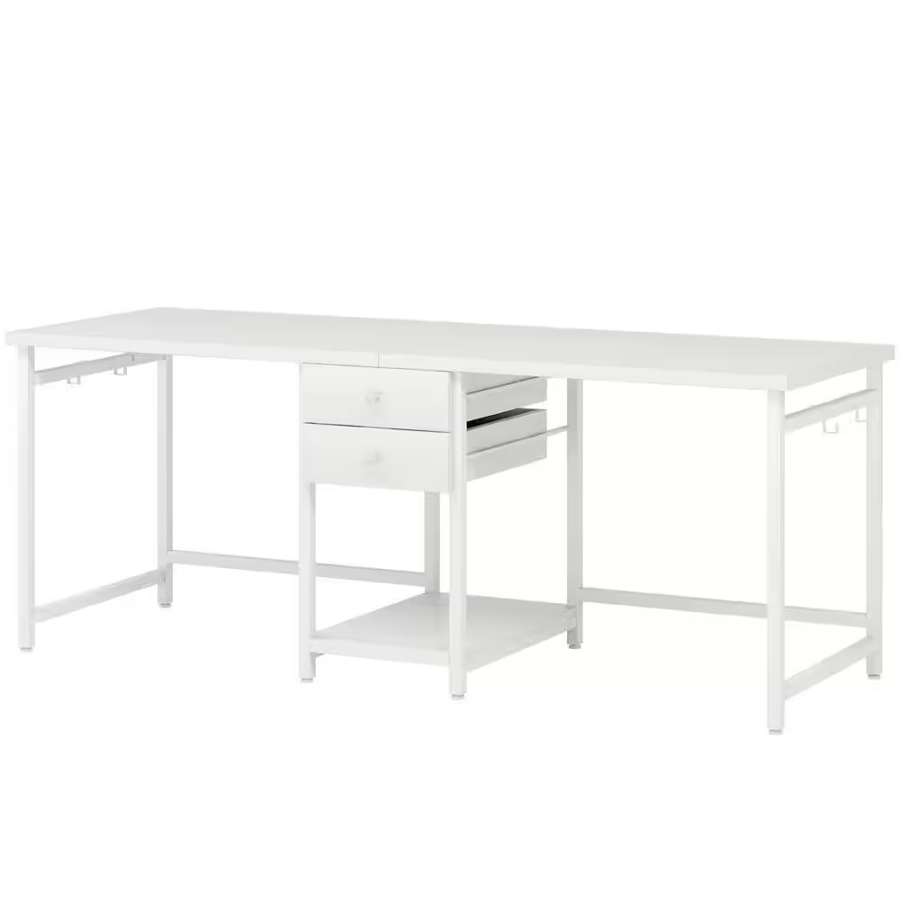 Perry 78 In. Rectangle White Storage Shelves 2-Drawers Computer Double Desk, Lar gallery