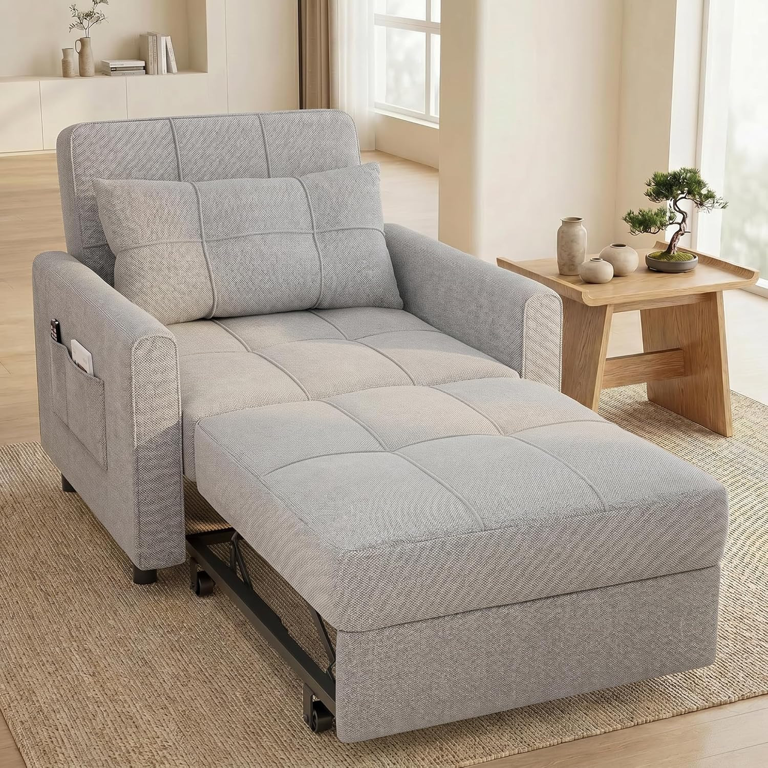 Sofa Bed Chair 3 in 1 Convertible, Pullout Single Sleeper Chair Bed with Adjusta gallery